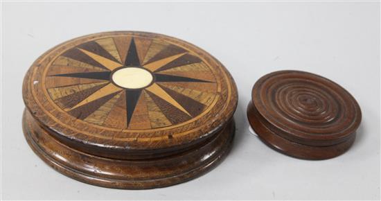 A specimen wood snuff box and a treen snuff box